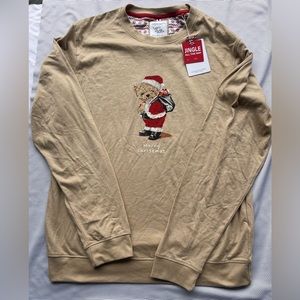 NEW Denim & Flower men’s XL long sleeve shirt tan Santa bear Christmas shirt